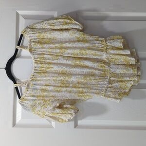 Free People Yellow & White Off the Shoulder Peplum Top Size Small